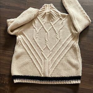 Elegant Cream Cable Knit Turtleneck Sweater